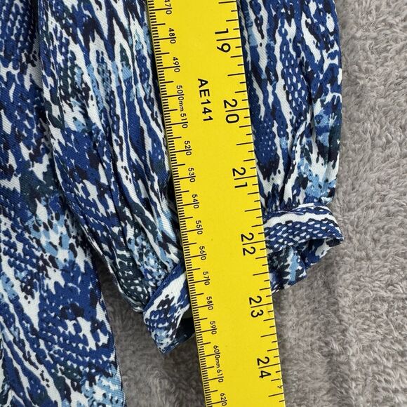 Zara Dress XS Blue White Animal Print Mini A-Line V-Neck Long Ballon Sleeves NWT - Picture 11 of 14